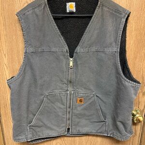 CARHARTT V26 US Men’s 3XL Gray Sandstone Duck Canvas Sherpa Fleece Lined Vest